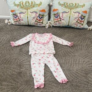 Charming Cherry Kids Pajama Set with Pink Ruffles